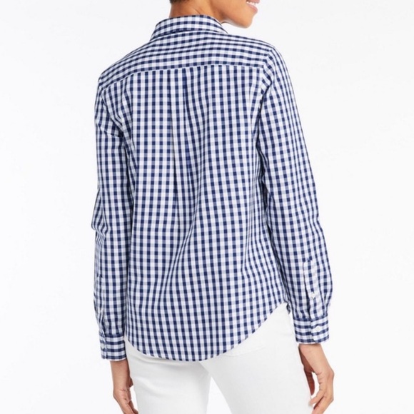 LL Bean Wrinkle-Free Pinpoint Oxford Shirt In Navy Plaid Check Women’s L - Picture 10 of 11
